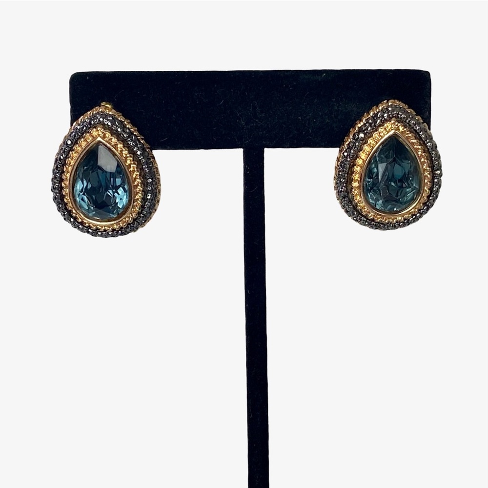 Swarovski Crystal Teal Pear Tear Drop Gold Earrings